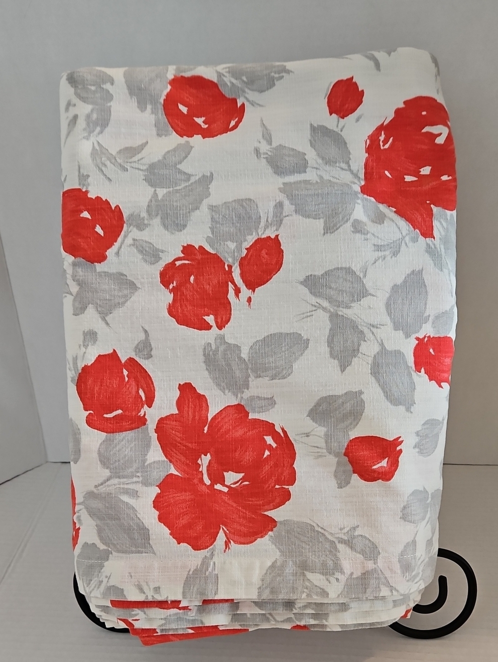 Kate Spade Elegant Garden Rose Red Gray Ivory Floral Cotton Tablecloth